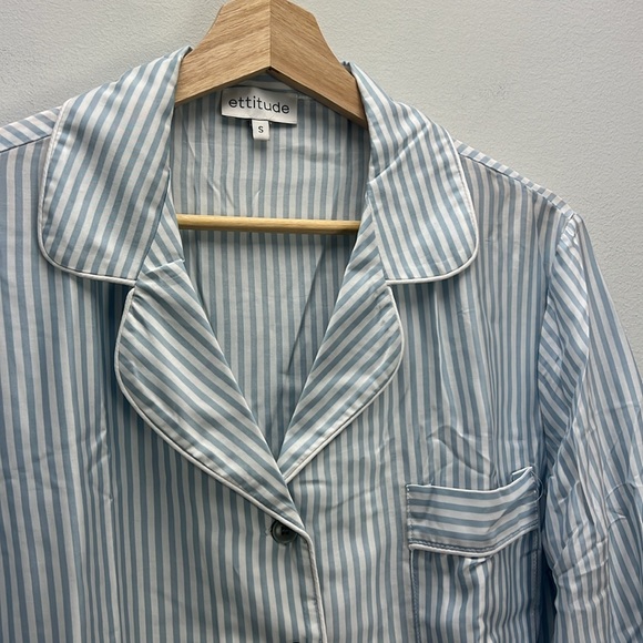 NEW Ettitude Bamboo Sateen PJ Shirt Long Sleeve Starlight Blue Striped Small - Picture 5 of 9